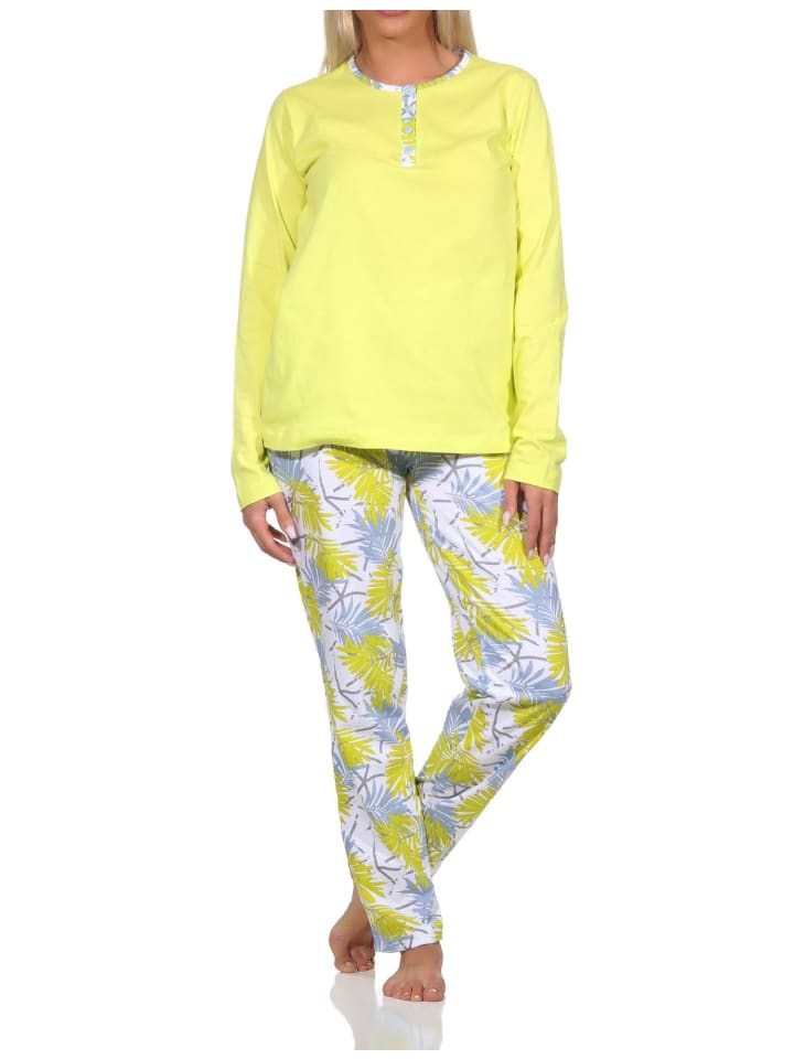 Pyjama Schlafanzug langarm Hose floralem print in grün