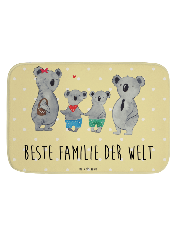 Badteppich Koala Familie zwei mit Spruch in Gelb Pastell