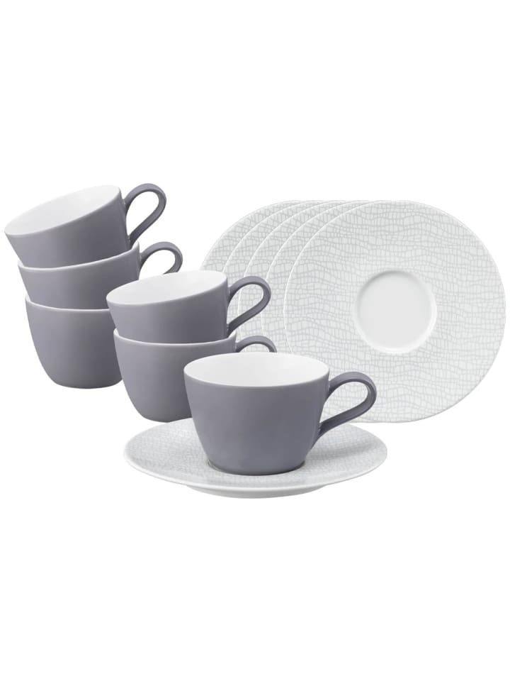 6er Set Kaffeetassen mit Untertassen Life Fashion in Elegant Grey 240 ml