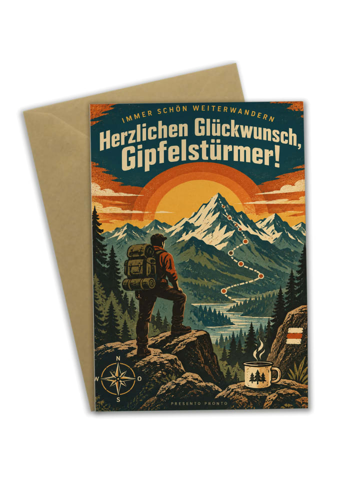 Geburtstagskarte Bergposter retro Design mit Sp... in Weiß