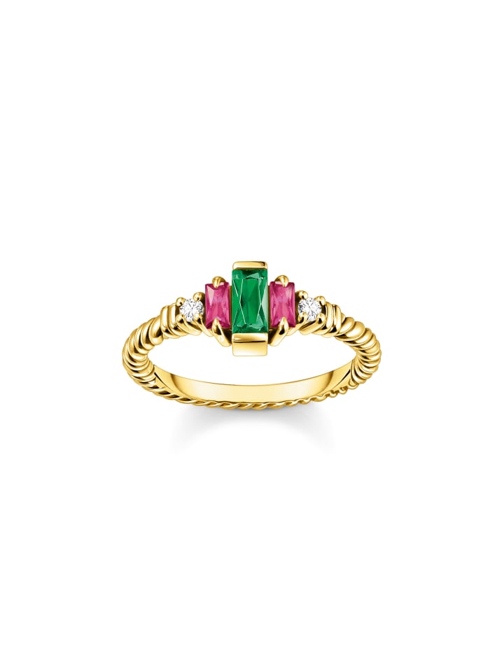 Ring Kordel Grüner Stein in gold, bunt