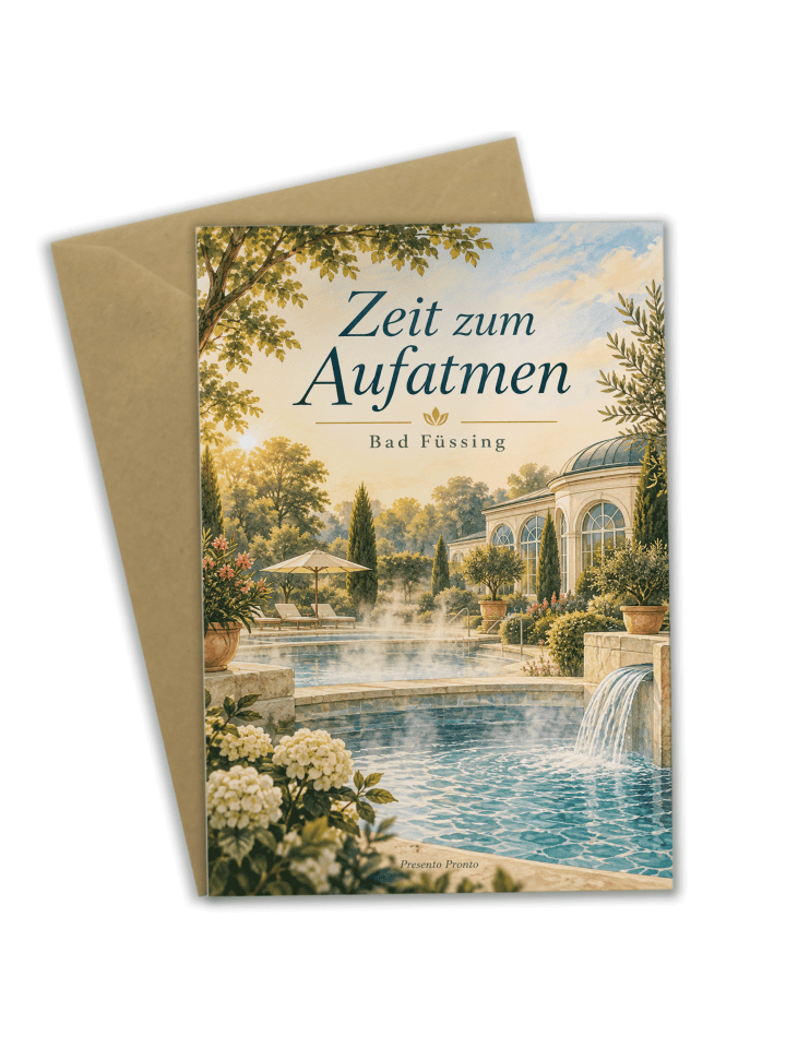 Grußkarte Thermalbad entspannt Design mit Spruch in Weiß