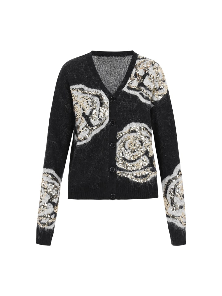 Women Cardigan in Black Beige
