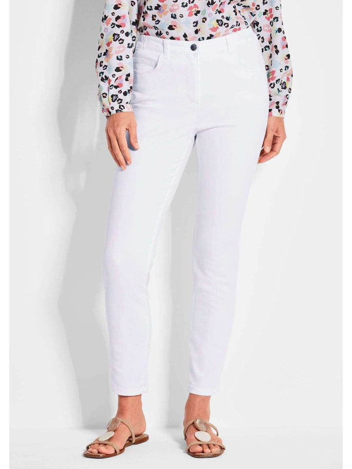 Kurzgröße: Slim Fit Jeans BELLA mit Dehnbund in weiß
