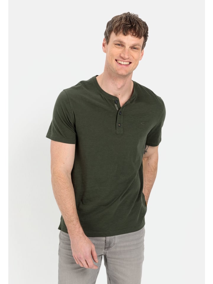 Kurzarm Henleyshirt aus reiner Baumwolle in Grün
