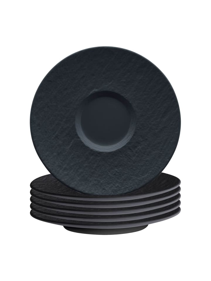 6er Set Café au Lait Untertassen Manufacture Rock in Schwarz ø 17 cm