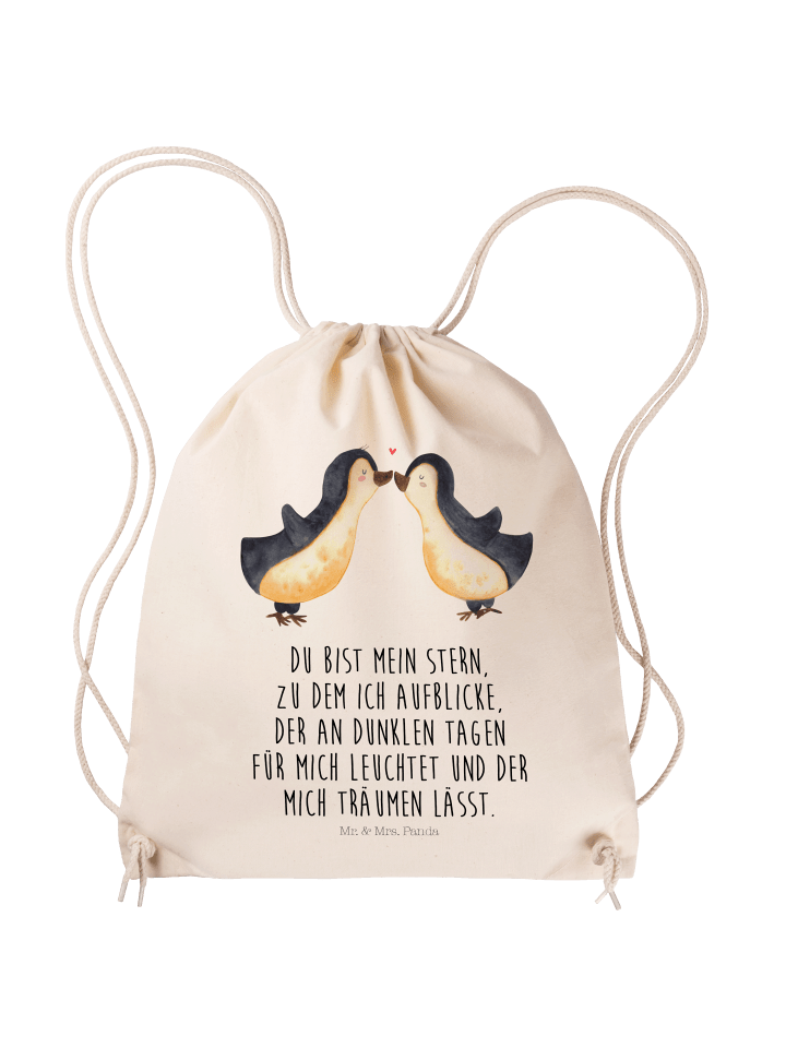 Jutebeutel Pinguin Liebe mit Spruch in Creme