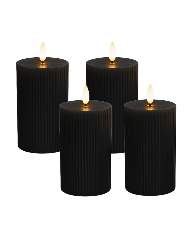 4 x LED Kerzen in Schwarz - (H)13 x Ø 7,5 cm