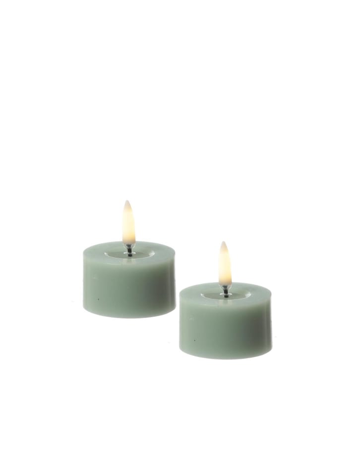 2x LED Mini Kerze/Teelicht Thea Uyuni Timer bis 400 Std. H: 2,8cm in grün