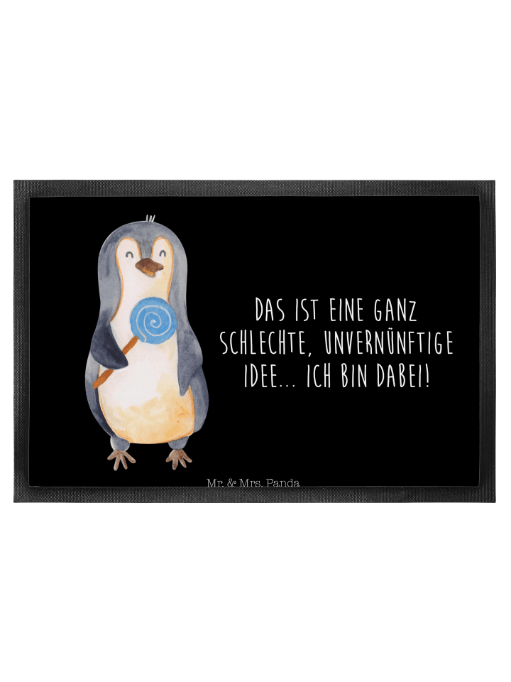 Fußmatte Pinguin Lolli mit Spruch in Schwarz