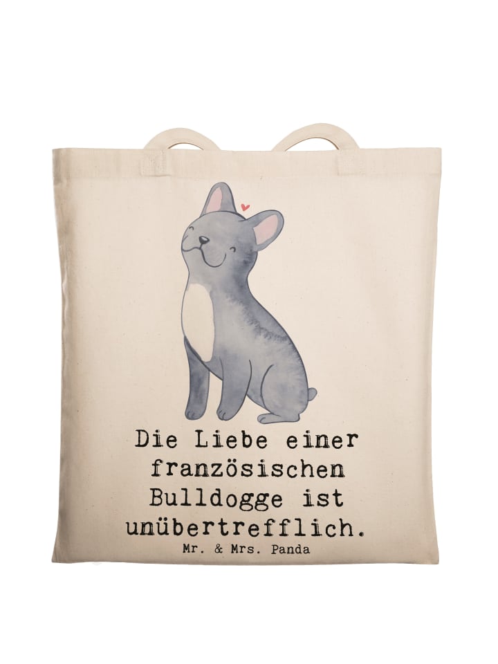 Tasche Französische Bulldogge Liebe mit Spruch in Creme