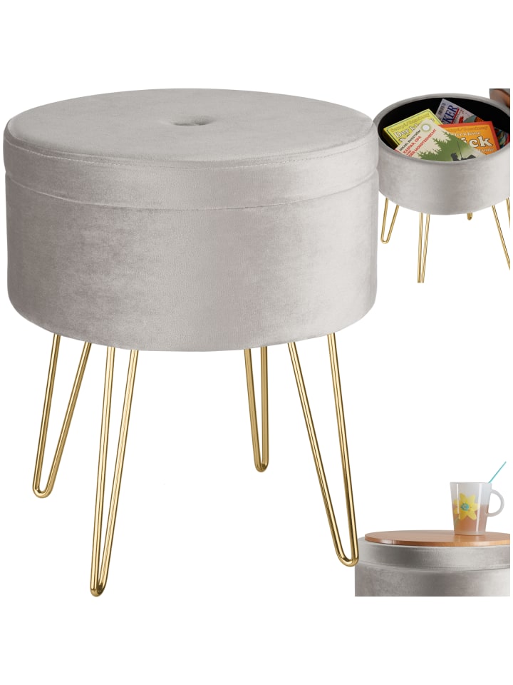 Hocker mit Stauraum in Samtoptik, 37,5 x 44,5 cm