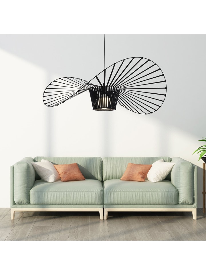 Pendelleuchte in Schwarz 1-flammige E27 Hut Lampenschirm L 80cm