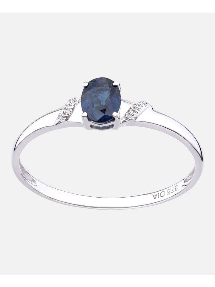 Verlobungsring aus 375 Weißgold mit Diamant mit Saphir