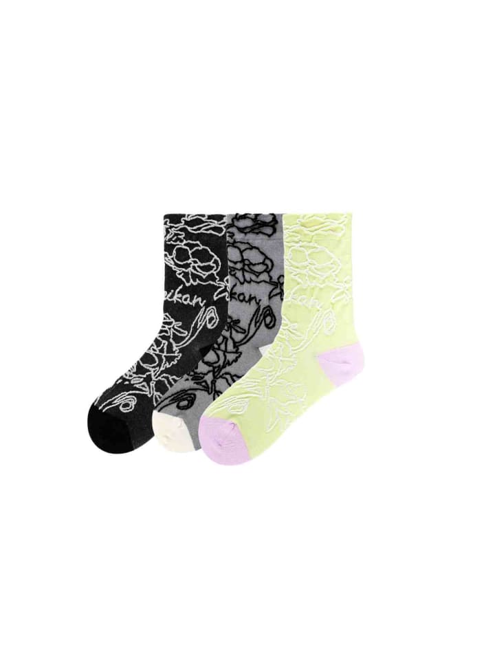 3er-Pack 3D-Relief Socken für Damen-Farb-Mix