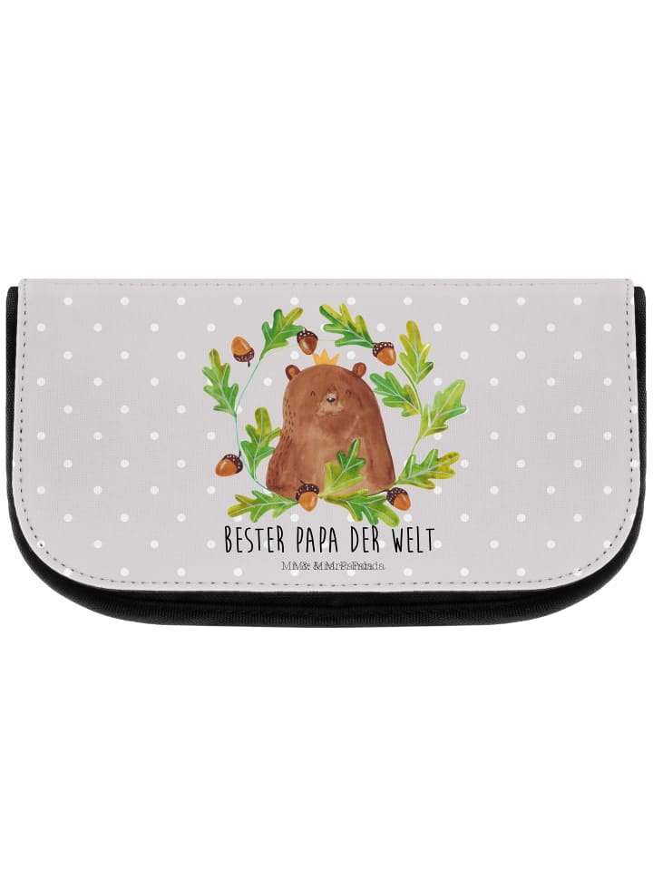 Kosmetiktasche Bär König mit Spruch in Grau Pastell