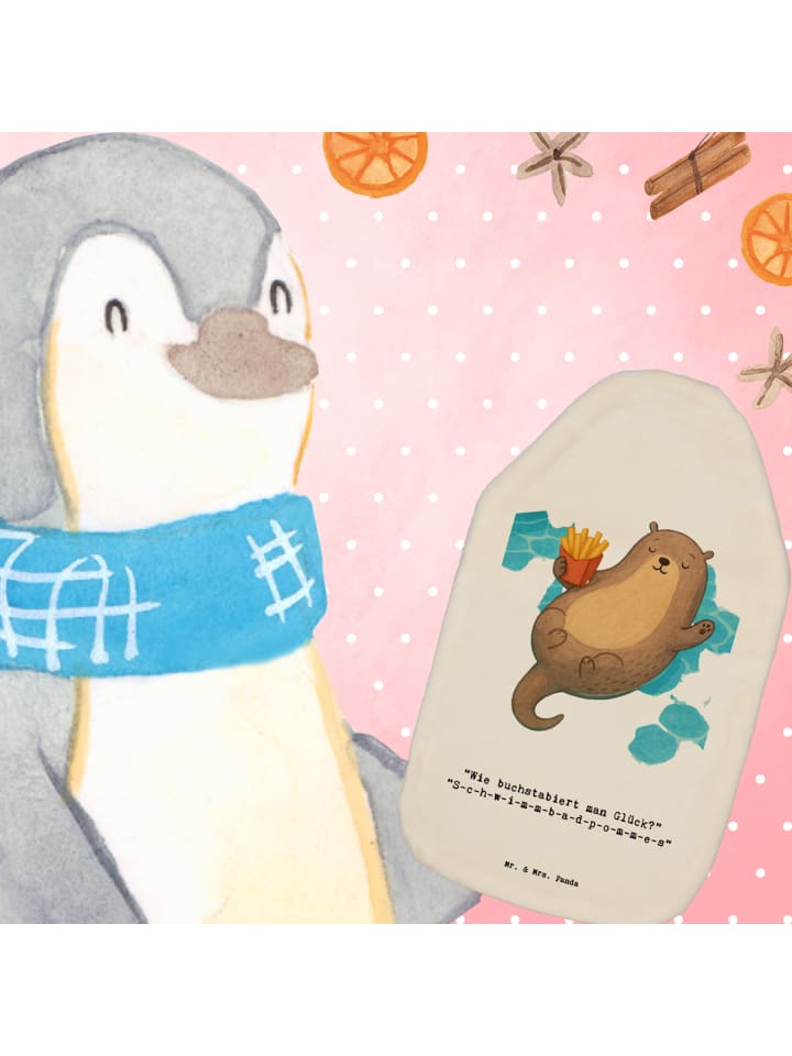 Wärmflasche Otter Schwimmbad Pommes mit Spruch in Weiß