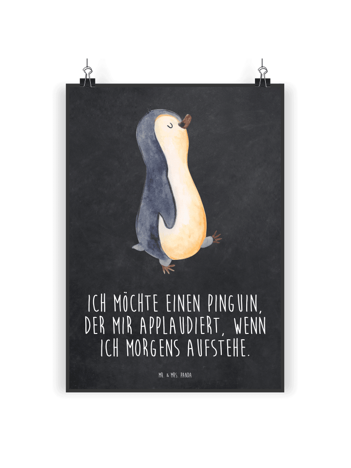 Plakat Pinguin mHerzieren mit Spruch in Kreidetafel