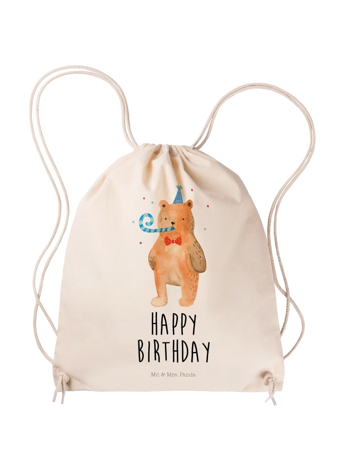 Turnbeutel Bär Geburtstag mit Spruch in Creme