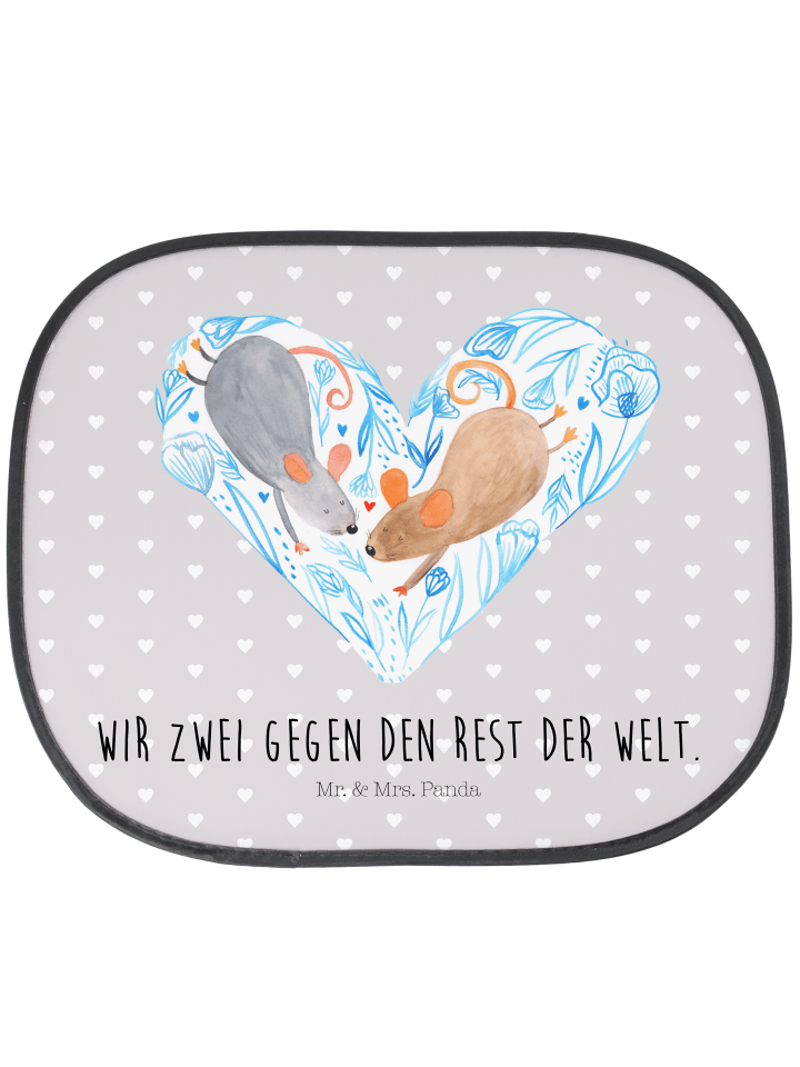Auto Sonnenschutz Mäuse Herz mit Spruch in Grau Pastell