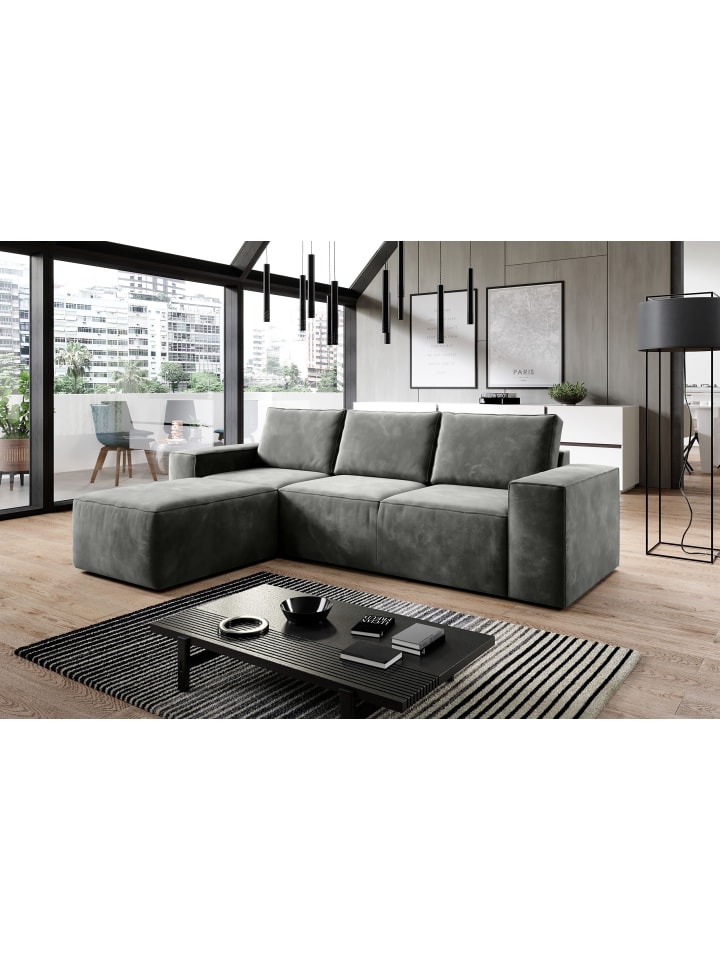 Rush Recamiere Links in Mausgrau -  (L) 302 x (B) 302 x (H) 95 cm