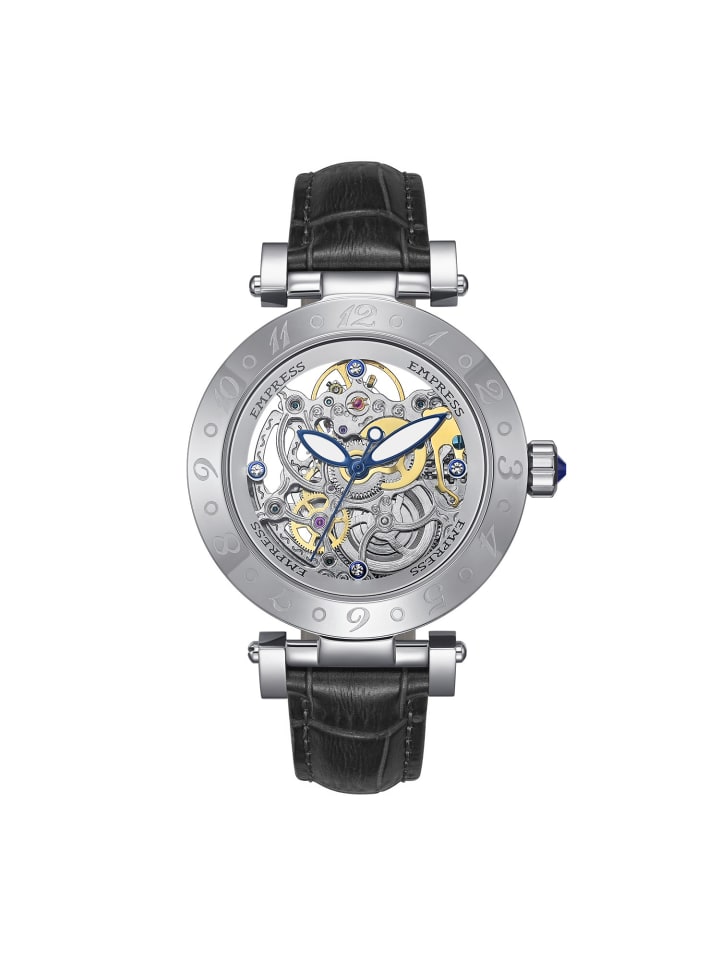 Theodora Automatikuhr mit Lederarmband in Silver/Black