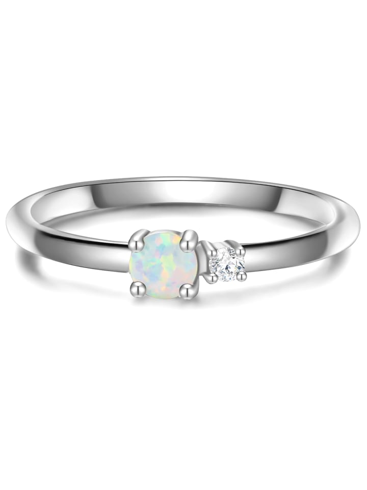Ring aus Sterling Silber mit Zirkonia und Opal in silber
