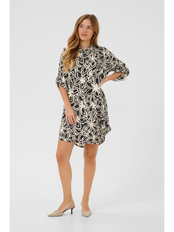 Langarm - Hemd KAhildur Loose fit in Black / Light Beige Flower