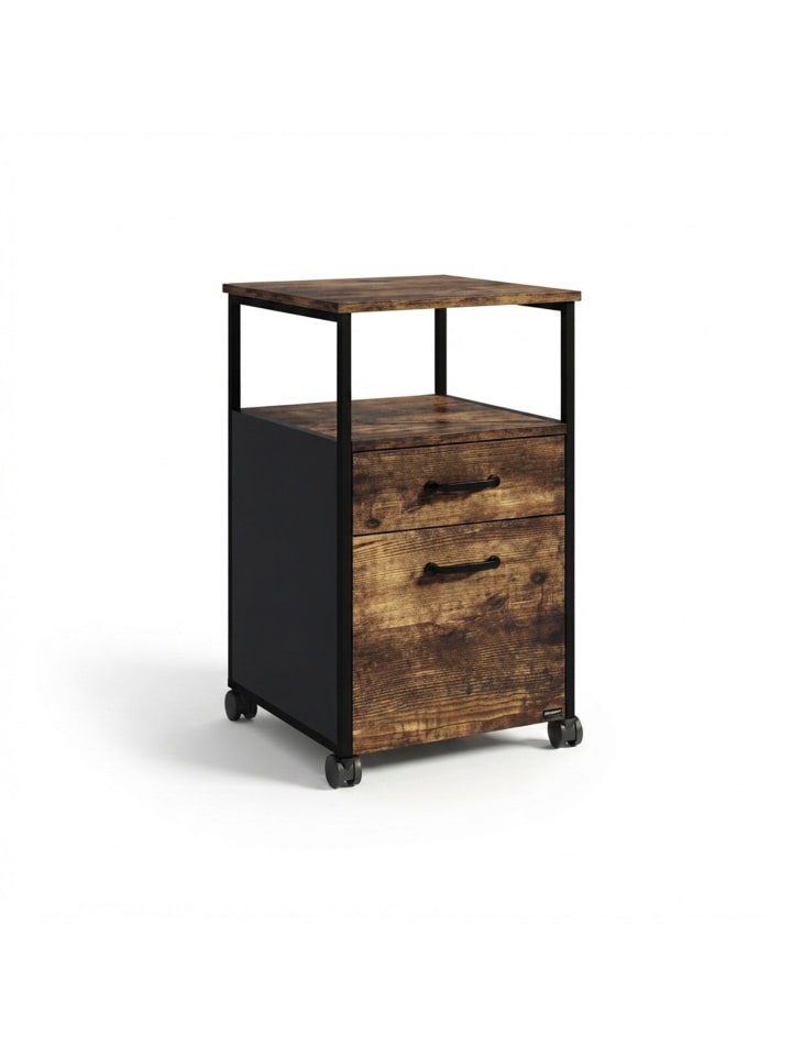 Rollcontainer in Dunkelbraun-Schwarz - (B)42 x (H)66,5 x (T)44 cm