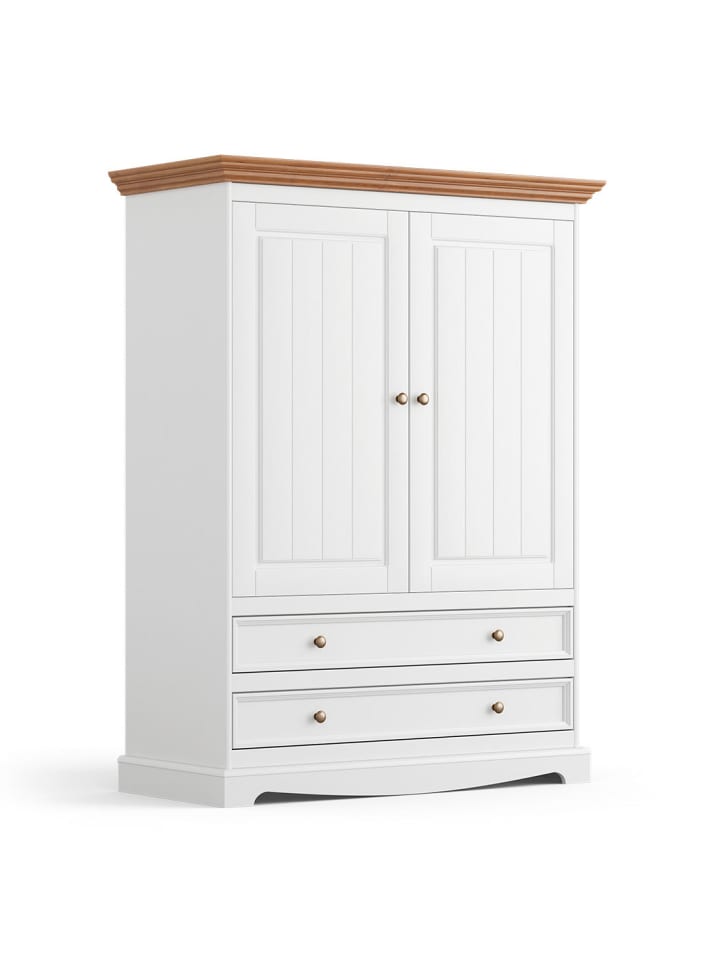 Wäscheschrank Belluno Elegante weiß lackiert / gebeizt Eiche 108 / 45 / 147cm