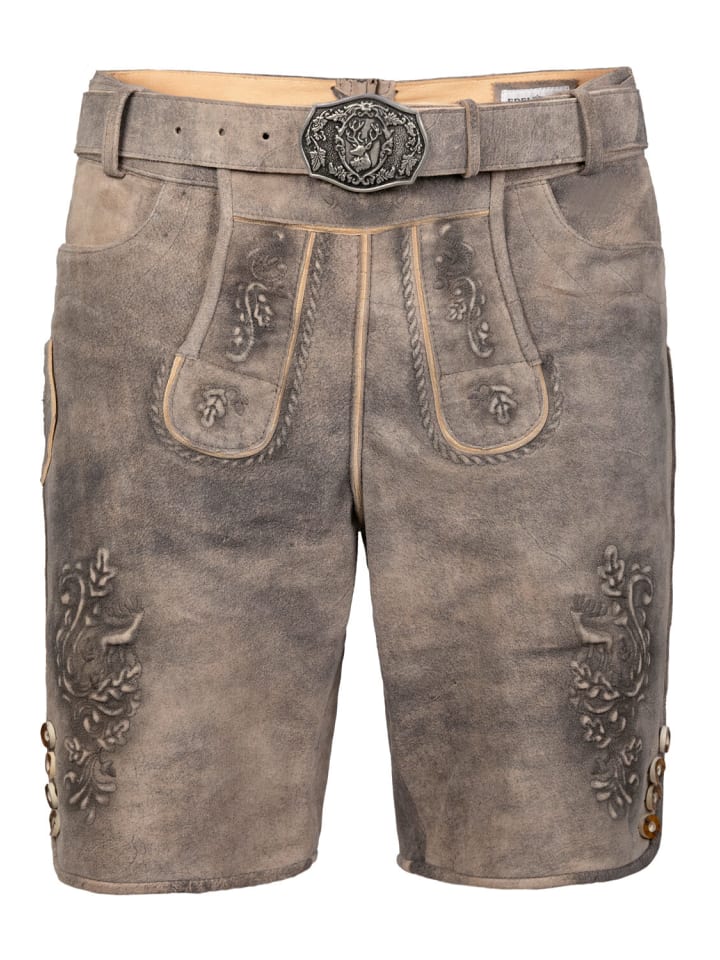 Kurze Wildbock Lederhose Maxl in grau