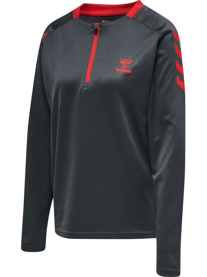 Halbreißverschluss Jacke Hmlaction Multisport Damen in EBONY/FLAME SCARLET