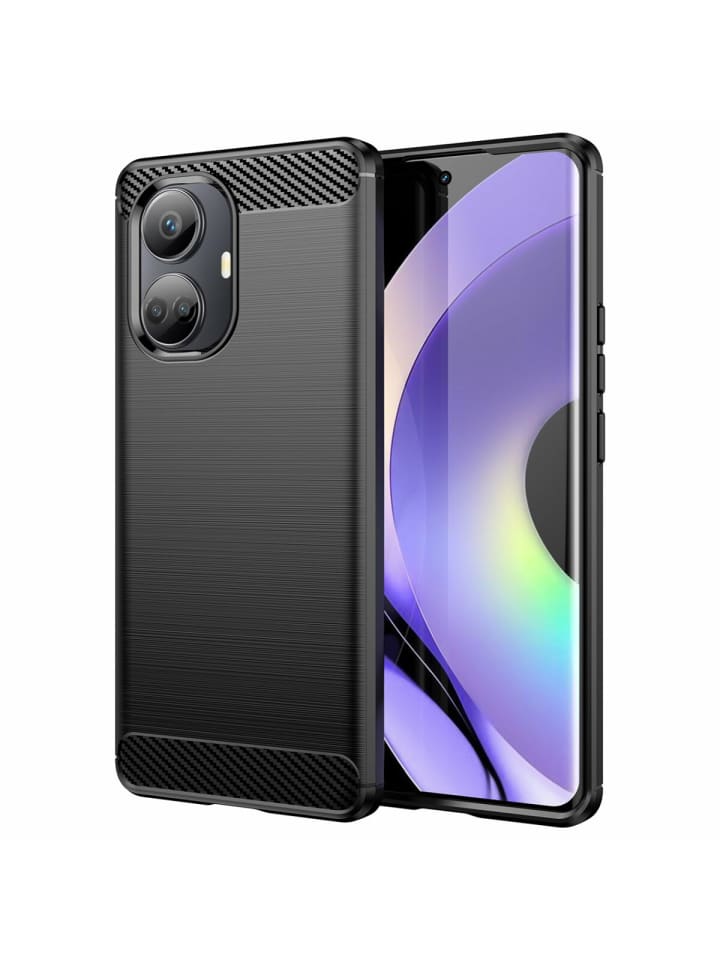 Carbon Case Hülle kompatibel mit Realme 10 Pro Schwarz in Schwarz