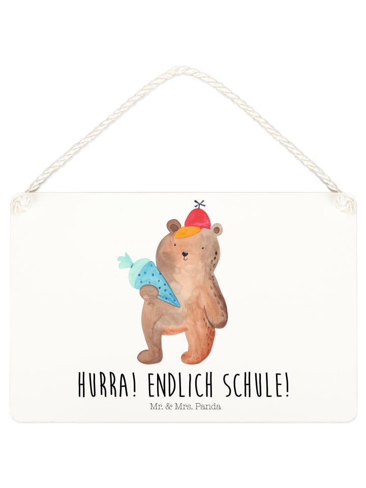 Deko Schild Bär Schultüte mit Spruch in Weiß
