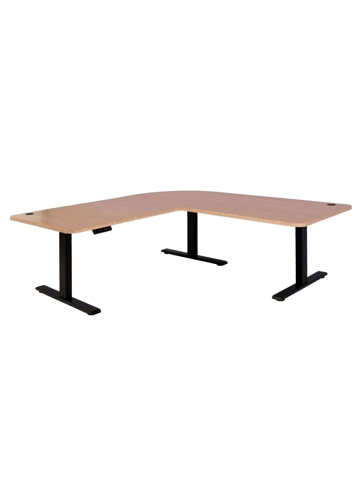 Eck-Schreibtisch D40, Hellbraun, schwarz