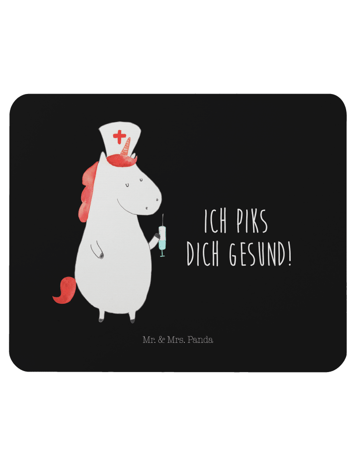 Mauspad Einhorn Krankenschwester mit Spruch in Schwarz