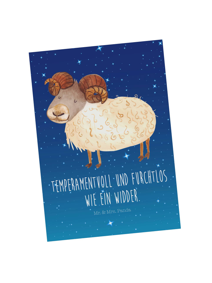 Postkarte Sternzeichen Widder mit Spruch in Sternenhimmel Blau