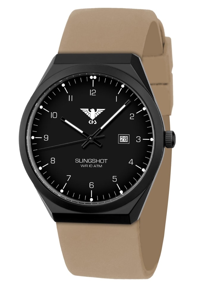 Herrenuhr Slingshot Quarz Schwarz/Silikonband Beige