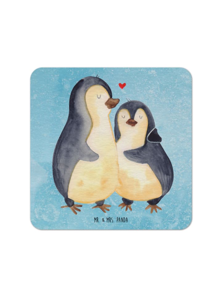 Glasuntersetzer Pinguin umarmen ohne Spruch in Eisblau