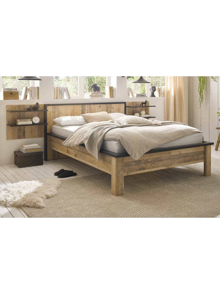 Schlafzimmer-Set 3-teilig in Used Wood hell, anthrazit mit Bett 140 x 200 cm