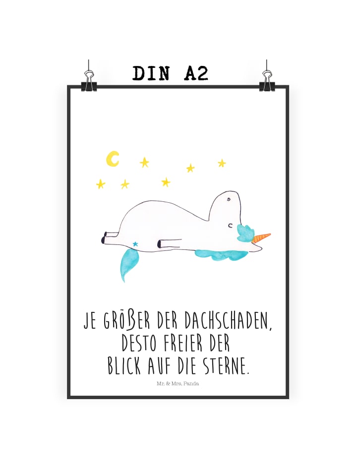 Poster Einhorn Sternenhimmel mit Spruch in Weiß
