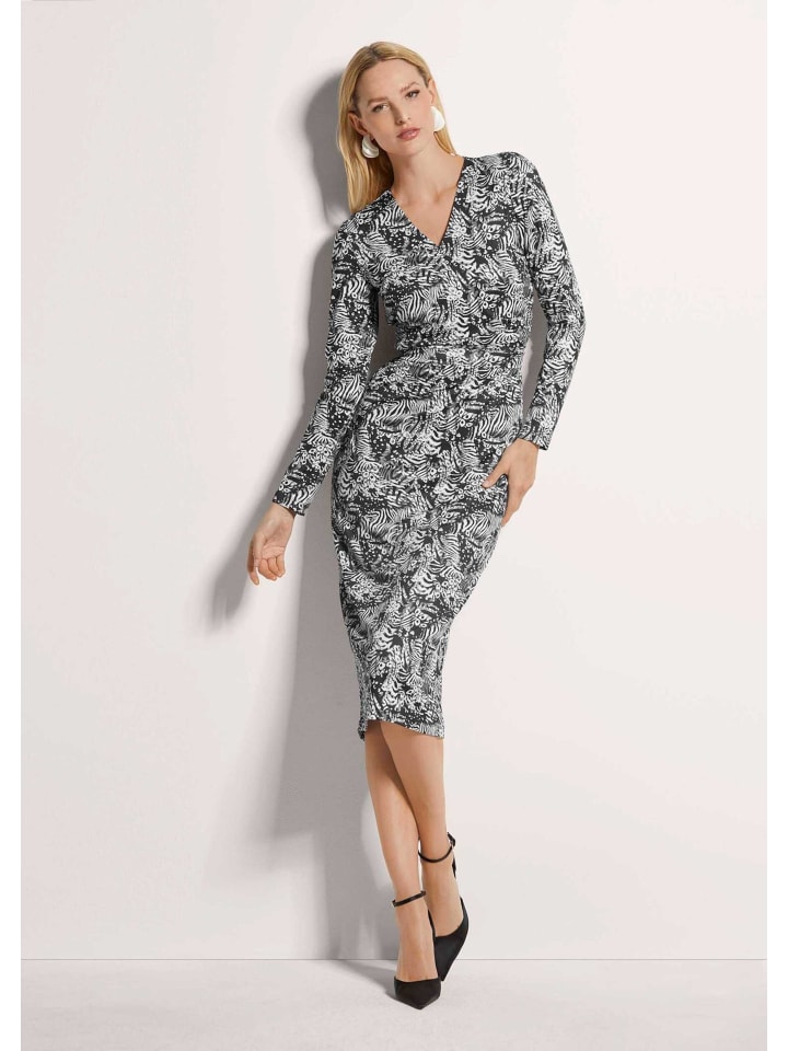 Wickelkleid mit taillierter Silhouette in schwarz / wollweiß