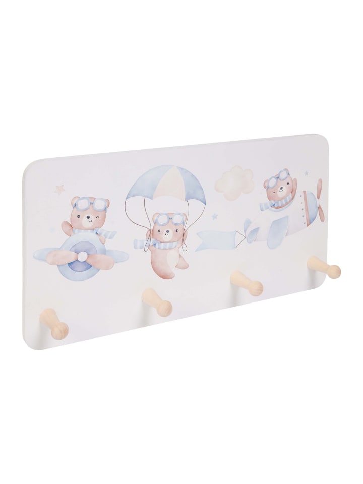 Kindergarderobe "Bär" in Weiß/ Blau - (B)40 x (H)20 x (T)5,5 cm