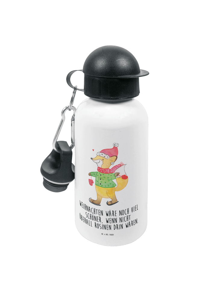 Wasserflasche Fuchs  Schlittschuhe mit Spruch in Weiß