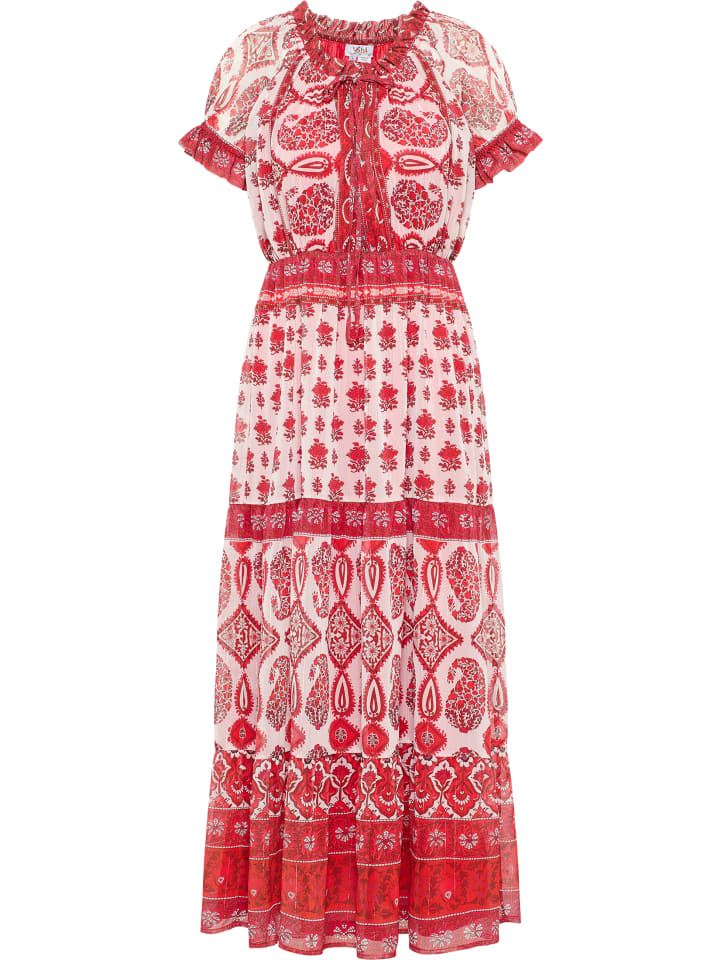 Damen Maxikleid Mit Allover-Print in Rot Mehrfarbig