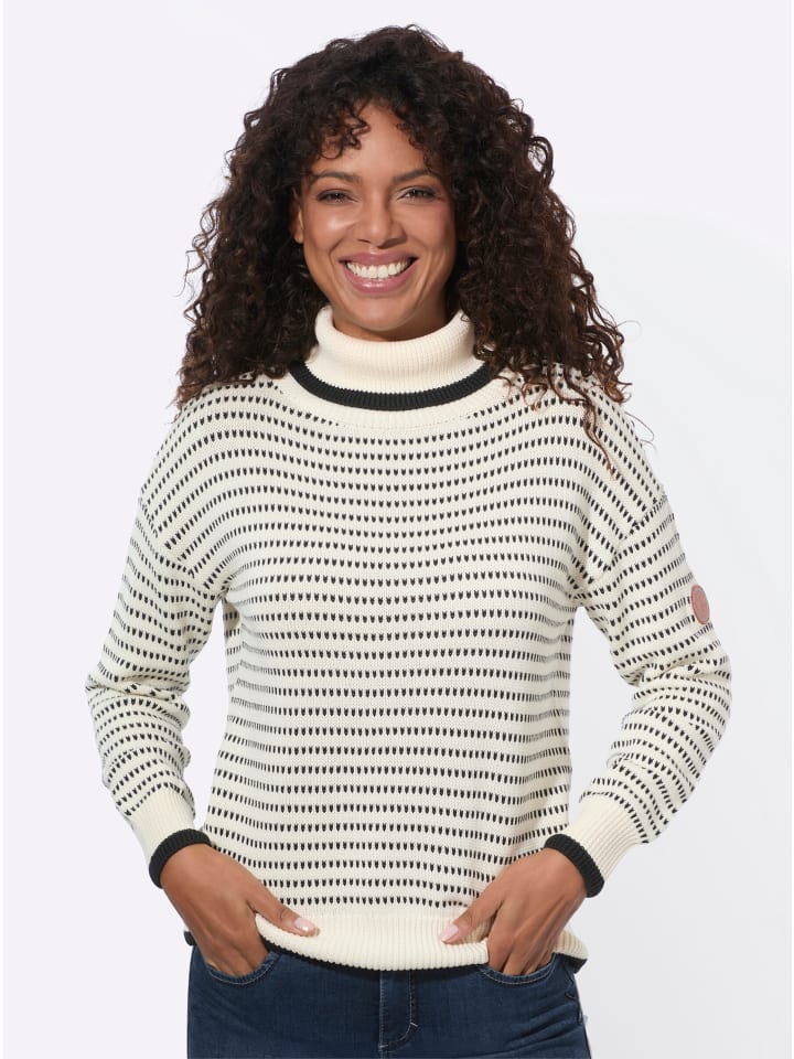 Rollkragen-Pullover in champagner-schwarz-gemustert