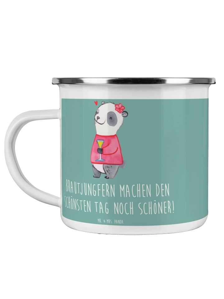 Emaille Tasse Brautjungfern Wunder mit Spruch in Meeresbrise