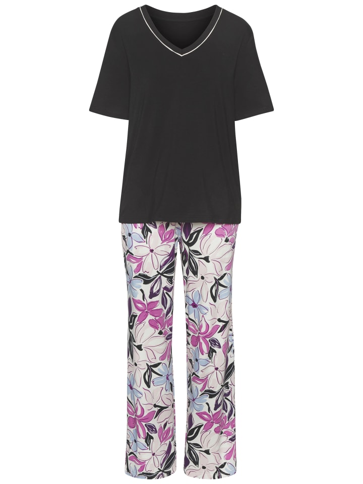 Pyjama in rosa-schwarz-geblümt