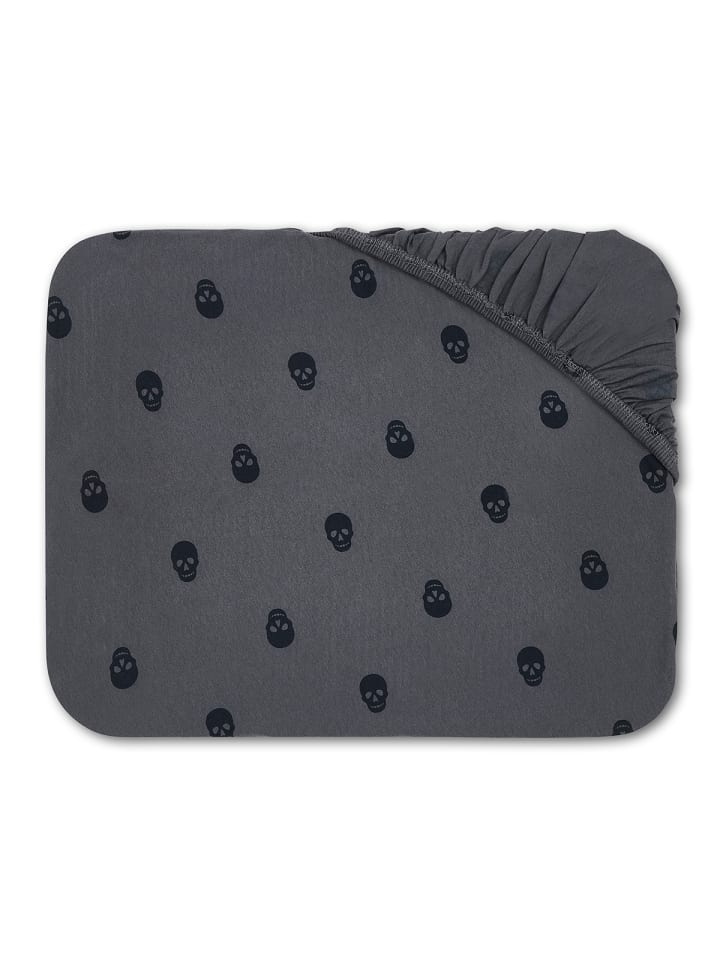 Spannbetttuch 180 - 200 x 200 grau black skull