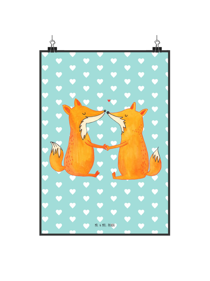 Wandbild Füchse Liebe ohne Spruch in Türkis Pastell